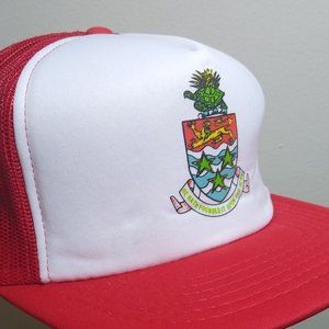 Cayman Islands Coat Of Arms Vintage Snapback Hat Cap Red Mesh Back NOS